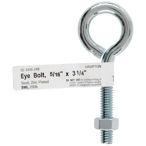 Hampton - 02-3456-248 - 5/16 in. x 3-1/4 in. L Zinc-Plated Steel Eyebolt Nut Included