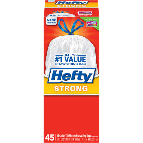 Hefty - E84572 - Strong 13 gal. Kitchen Trash Bags Drawstring - 45/Pack