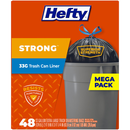 Hefty - E86048 - Extra Strong 33 gal. Trash Bags Drawstring 48/Pack