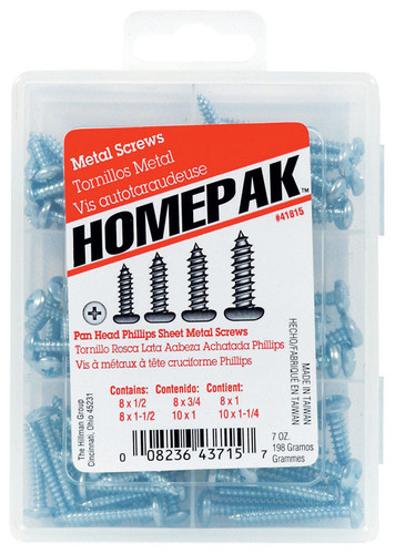 Homepak - 41815 - No. 14 Phillips Pan Head Zinc-Plated Steel Sheet Metal Screw Assortment - 1/Pack