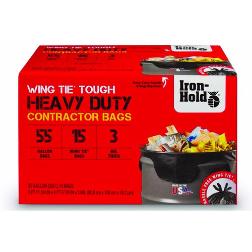 Iron-Hold - 1652987 - 55 gal. Contractor Bags Wing Ties - 15/Pack