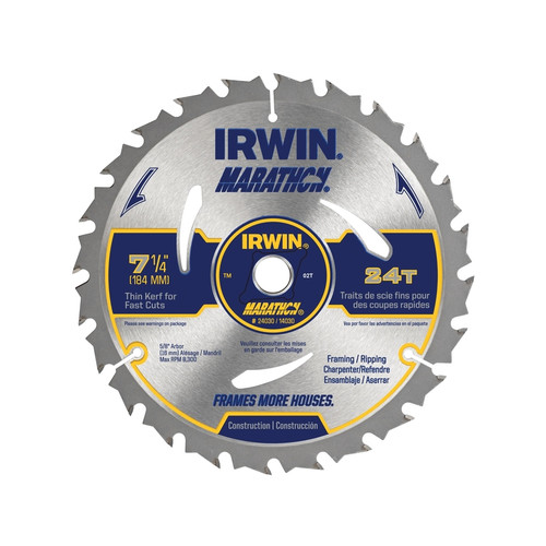 Irwin - 24030 - Marathon 7-1/4 in. Dia. x 5/8 in. Carbide Circular Saw Blade 24 teeth - 1/Pack