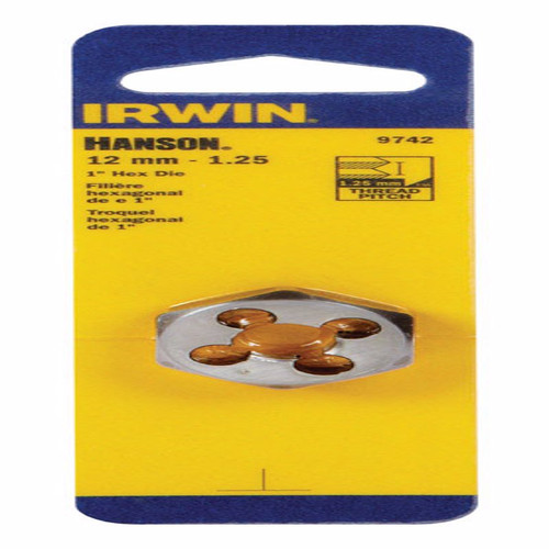 Irwin - 9742 - Hanson High Carbon Steel Metric Hexagon Die 12mm-1.25 1/pc.