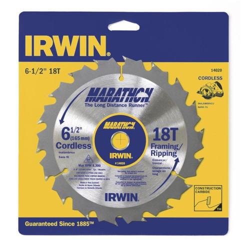 Irwin - 14020 - Marathon 6-1/2 in. Dia. x 5/8 in. Classic Carbide Circular Saw Blade 18 teeth - 1/Pack