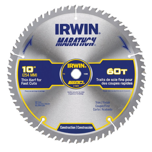 Irwin - 14074 - Marathon 10 in. Dia. x 5/8 in. Carbide Miter and Table Saw Blade 60 teeth - 1/Pack