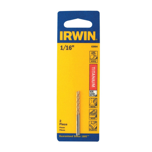 Irwin - 63904 - 1/16 in. x 1-7/8 in. L High Speed Steel Drill Bit Set 2/pc.