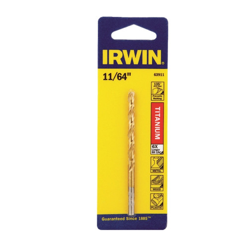 Irwin - 63911 - 11/64 in. x 3-1/4 in. L High Speed Steel Drill Bit 1/pc.