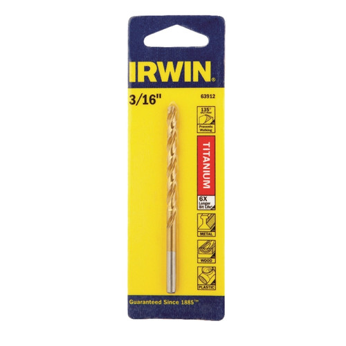 Irwin - 63912 - 3/16 in. x 3-1/2 in. L High Speed Steel Drill Bit 1/pc.