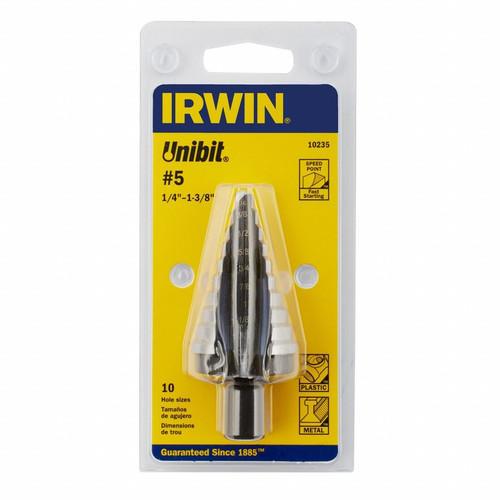Irwin - 10235 - Unibit 1/4 to 1-3/8 in. x 6 in. L High Speed Steel Step Drill Bit 1/pc.