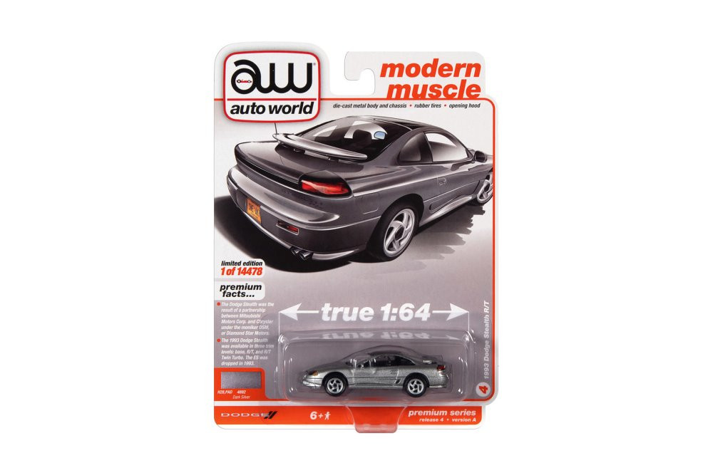 1993 Dodge Stealth R/T, Silver - Auto World AWSP082/24A - 1/64 scale Diecast Model Toy Car