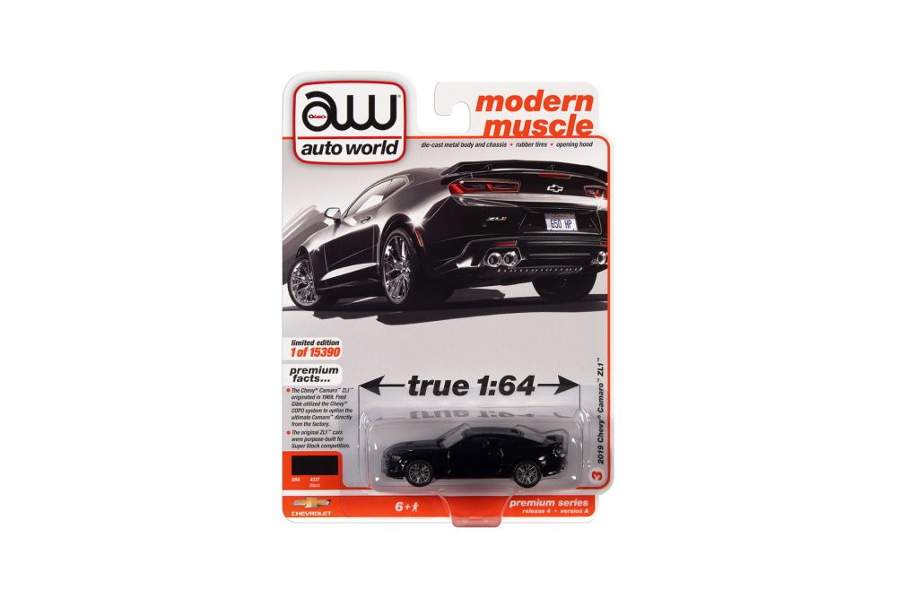 2019 Chevy Camaro ZL1, Gloss Black - Auto World AWSP080/24A - 1/64 scale Diecast Model Toy Car