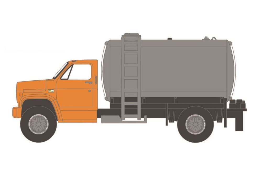 1982 Chevy C-60 Fertilizer Truck, Orange and Silver - Greenlight 45140A - 1/64 Diecast Replica