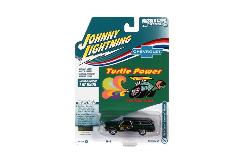Turtle Wax 1965 Chevy Chevelle Wagon, Green Metallic - Johnny Lightning JLSP173 - 1/64 Diecast Car