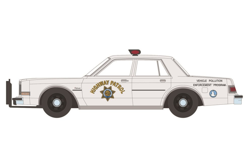 California Highway Patrol 1988 Dodge Diplomat Vehicle Pollution Enforcement Program, White - Greenlight 42970C/48 - 1/64 scale Diecast Model Toy Car