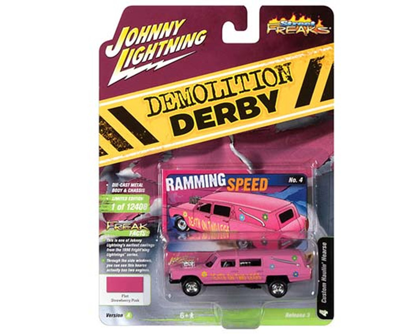 Custom Haulin' Hearse, Flat Strawberry Pink - Johnny Lightning JLSP180/24A  - 1/64 scale Diecast Car