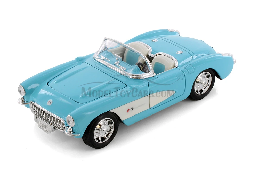 1957 Chevy Corvette Convertible, Light Blue - Welly 29393WBU - 1/24 scale Diecast Model Toy Car