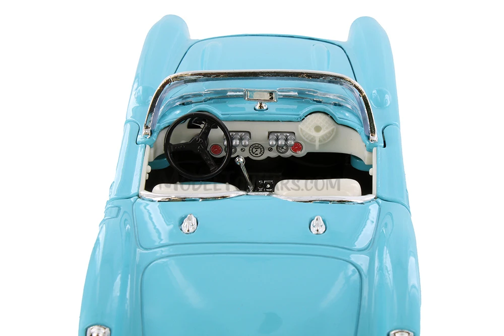 1957 Chevy Corvette Convertible, Light Blue - Welly 29393WBU - 1/24 scale Diecast Model Toy Car