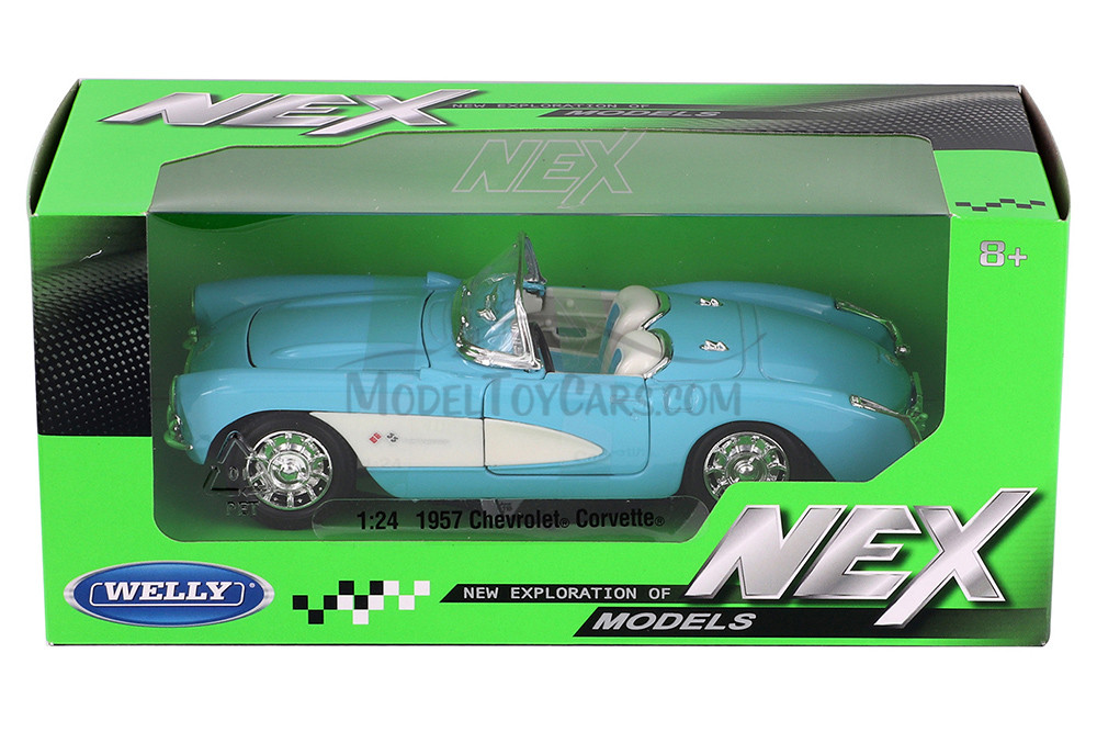 1957 Chevy Corvette Convertible, Light Blue Welly 29393WBU