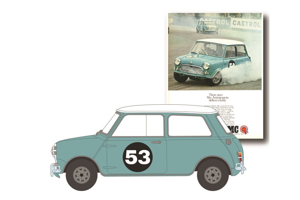 1967 Morris Mini Cooper S #53, Baby Blue - Greenlight 39080B/48 - 1/64 scale Diecast Model Toy Car
