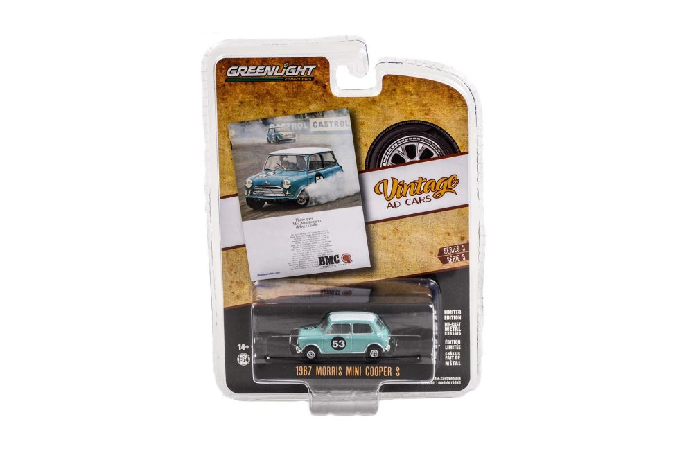 1967 Morris Mini Cooper S #53, Baby Blue - Greenlight 39080B/48 - 1/64 scale Diecast Model Toy Car