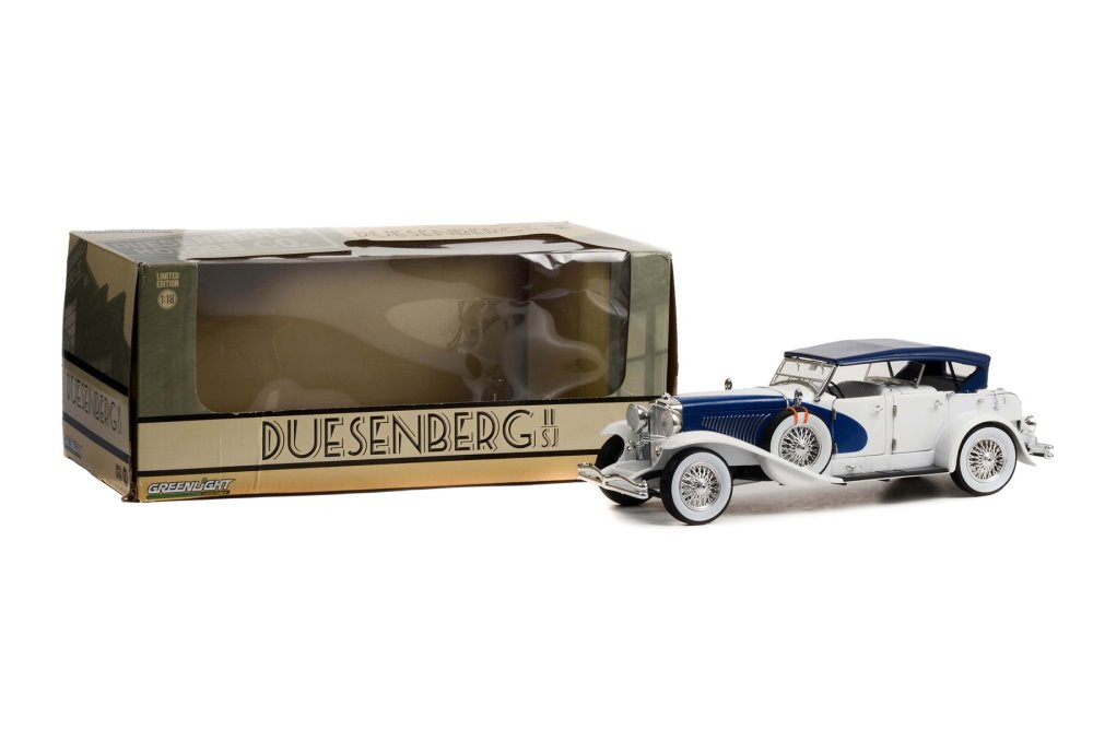 1934 Duesenberg II SJ Phaeton, White with Blue - Greenlight 13589 - 1/18  scale Diecast Car