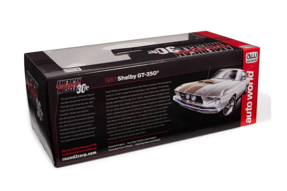 1967 Shelby GT-350 Hardtop, Wimbledon White and Gold - Auto World - 1/18  scale Diecast Car