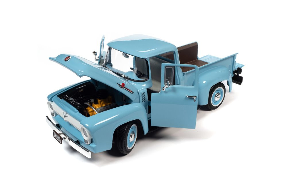 1956 Ford F-100 Mild Custom Pickup Truck, Diamond Blue - Auto World 1/18  scale Diecast Car