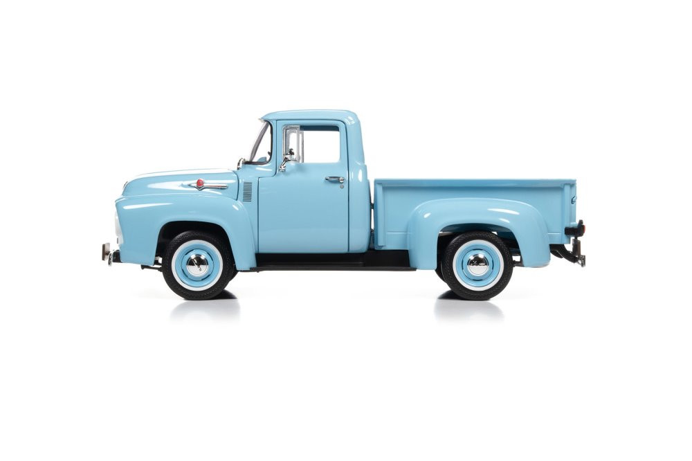 1956 Ford F-100 Mild Custom Pickup Truck, Diamond Blue - Auto World 1/18  scale Diecast Car