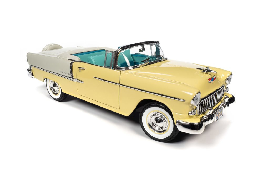 1955 Chevy Bel Air Convertible, Harvest Gold and India Ivory - Auto World 1/18 scale Diecast Car