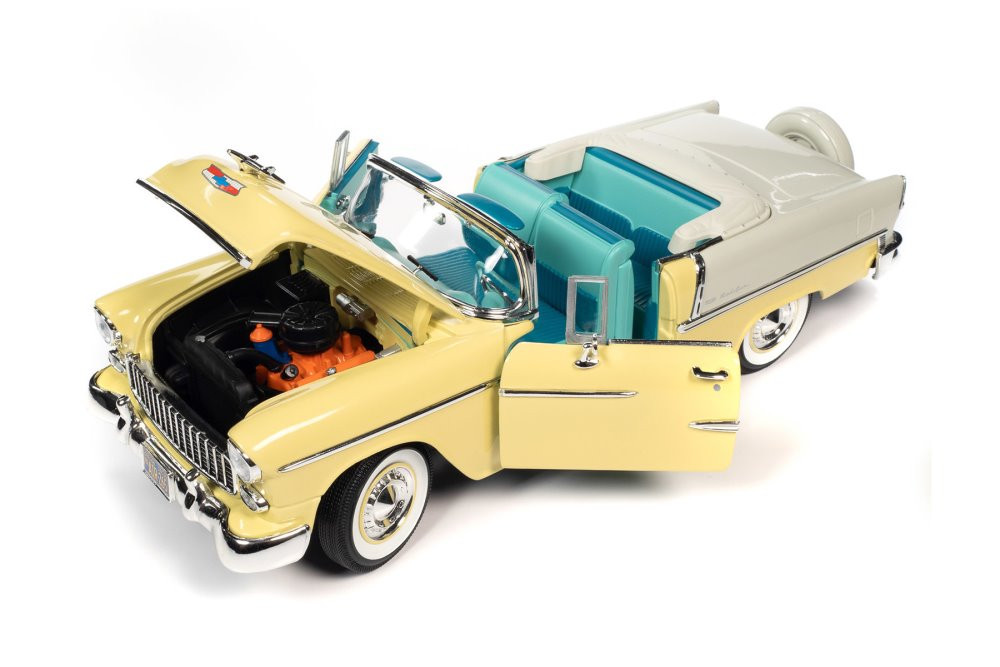 1955 Chevy Bel Air Convertible, Harvest Gold and India Ivory - Auto World 1/18 scale Diecast Car