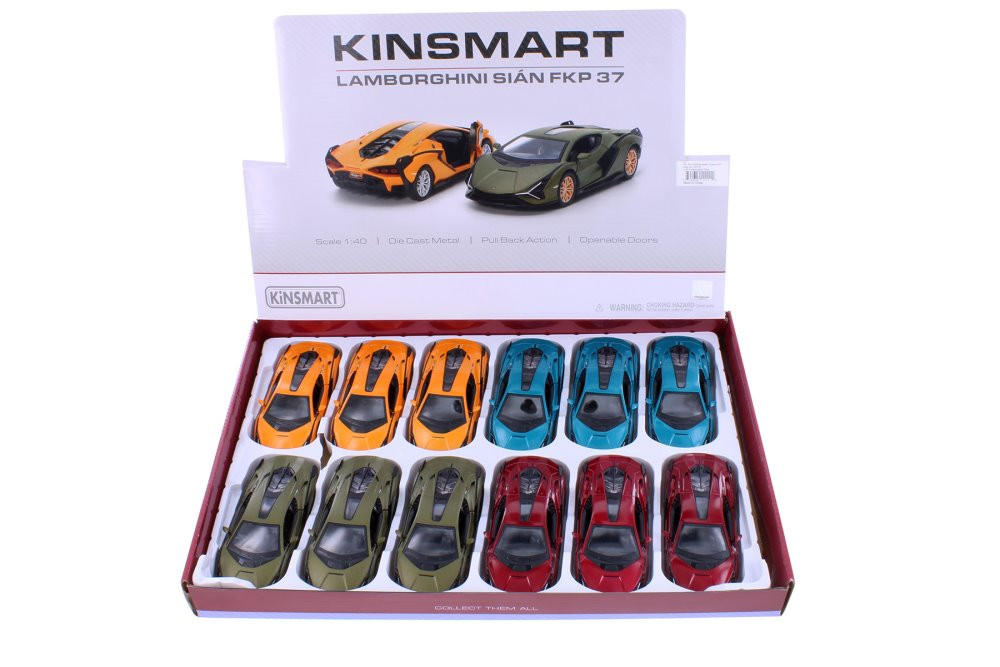  Lamborghini SiÃ¡n FKP 37  Diecast Car Set - Box of 12 1/40 Scale Diecast Model Cars, Assd Colors