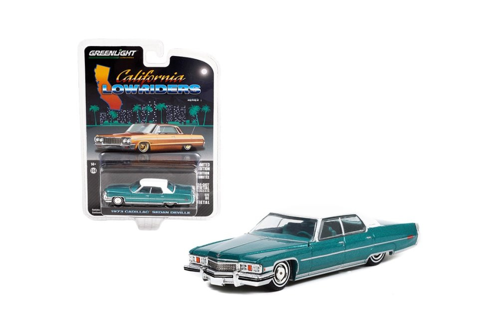 1973 Cadillac Sedan deVille, Turquoise w/ White Roof - Greenlight
