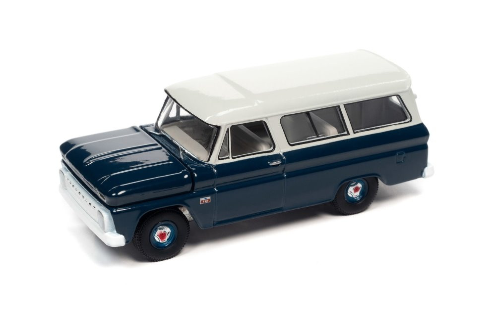 1966 Chevy Suburban, Dark Blue - Auto World AWSP091/24B - 1/64 scale Diecast Model Toy Car