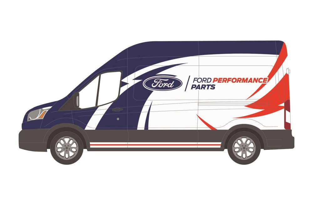 2019 Ford Transit LWB High Roof, Blue and White - Greenlight 53040D 1/64 scale Diecast Car