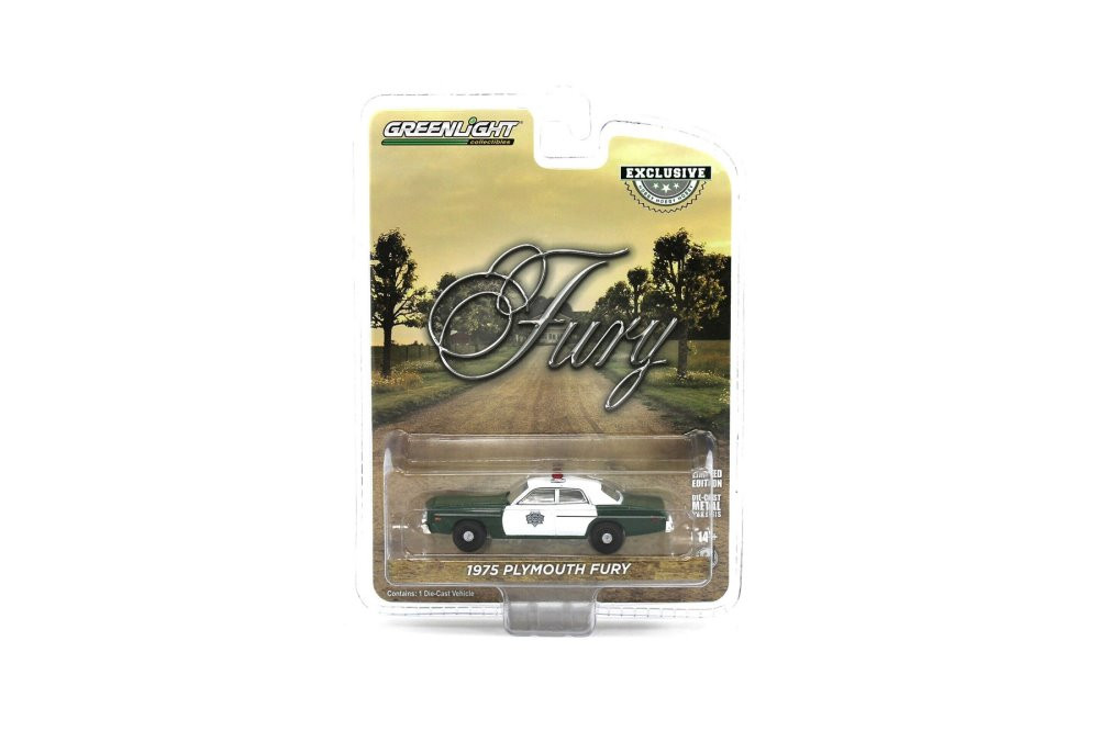 1975 Plymouth Fury, Dark Green and White - Greenlight 30325 1/64 scale Diecast Car