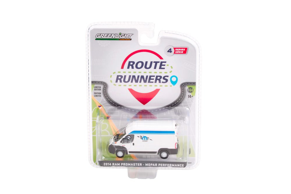 2014 Dodge Ram ProMaster, White with Blue Stripes - Greenlight 53040A 1/64 scale Diecast Car