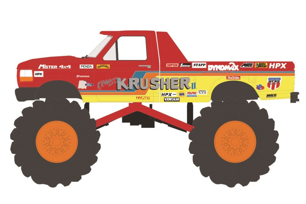 1993 Ford F-250 Monster Truck, Krimson Krusher II - Greenlight 49100F 1/64 scale Diecast Car