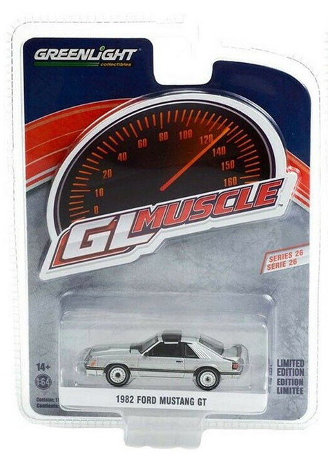 1982 Ford Mustang GT 5.0, Silver Metallic - Greenlight 13310D/48 - 1/64 scale Diecast Model Toy Car