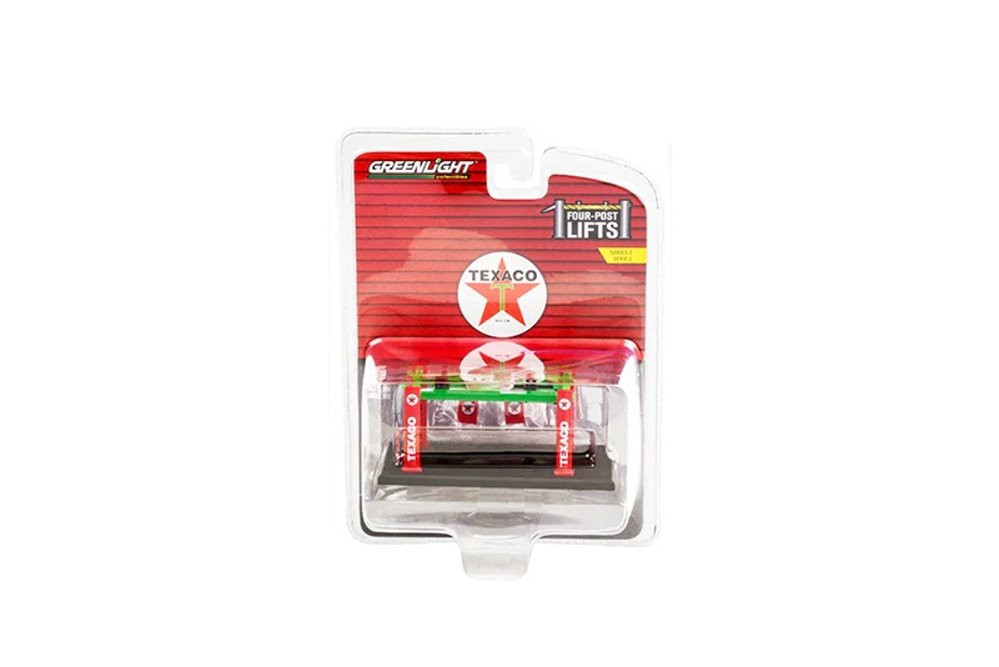 Texaco Four-Post Lift, Green and Red - Greenlight 16120B/48 - 1/64 scale Diecast Accessory