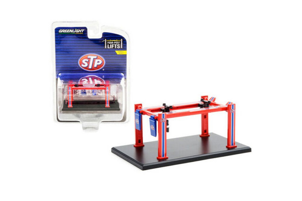 STP Four-Post Lift, Blue and Red - Greenlight 16120A/48 - 1/64 scale Diecast Accessory
