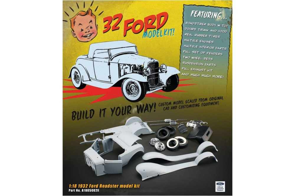 1932 Ford Roadster 2-in-1 Model Kit, Light Gray - Acme A1805002K - 1/18 scale Diecast Model Kit