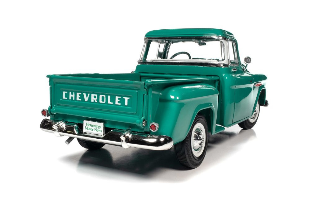 1957 Chevy 3100 Stepside Pickup Truck, Ocean Green - Auto World AW293 - 1/18 scale Diecast Car
