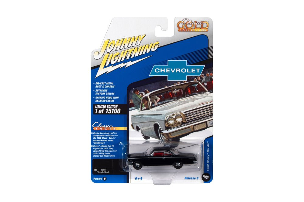 1962 Chevy Bel Air Bubbletop, Tuxedo Black - Johnny Lightning JLSP187/24B - 1/64 scale Diecast Car