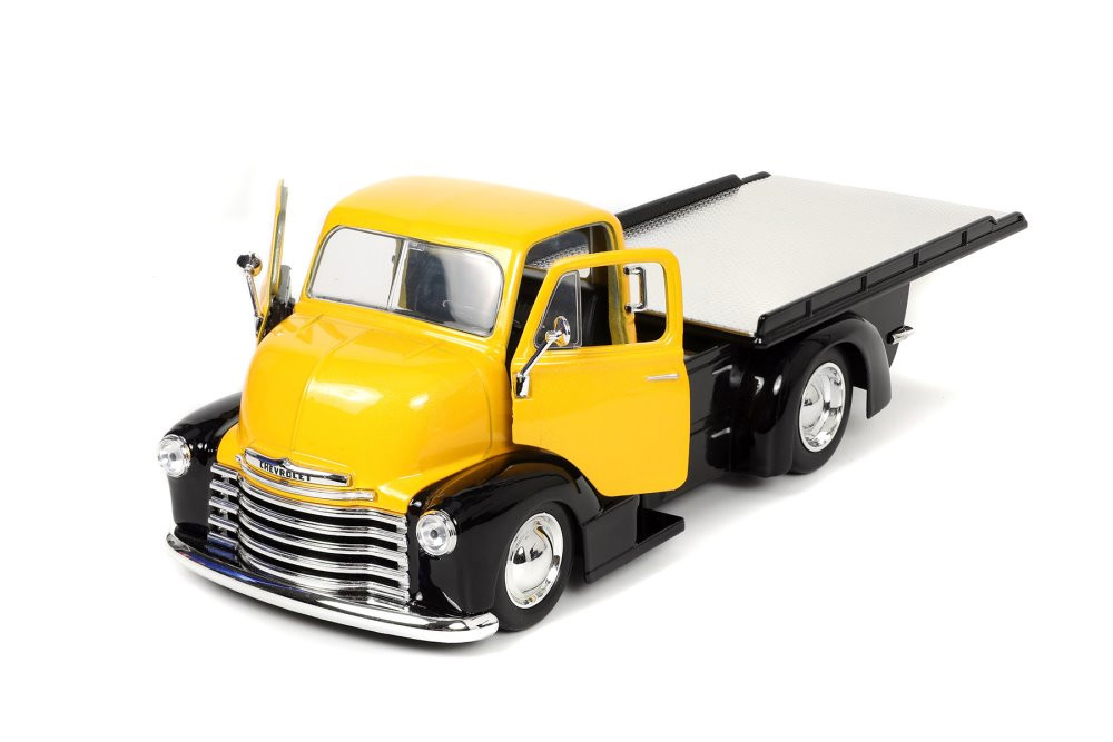 1952 Chevy COE Flatbed w/ Extra Wheels, Yellow and Black - Jada Toys 33848 - 1/24 scale Diecast Car