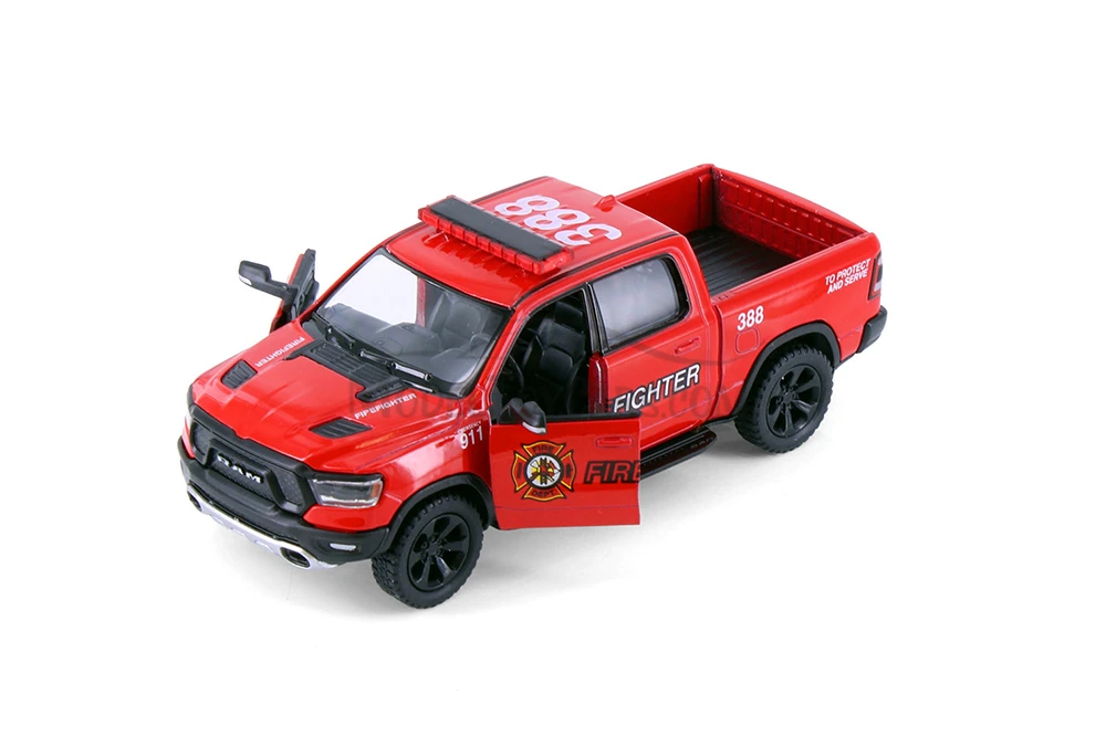 Kinsmart Dodge Ram 1500 Police & Firefighter Pick-Up Truck Diecast Car Set - Box of 12 1/36 Scale Diecast Model Cars, Assorted Colors