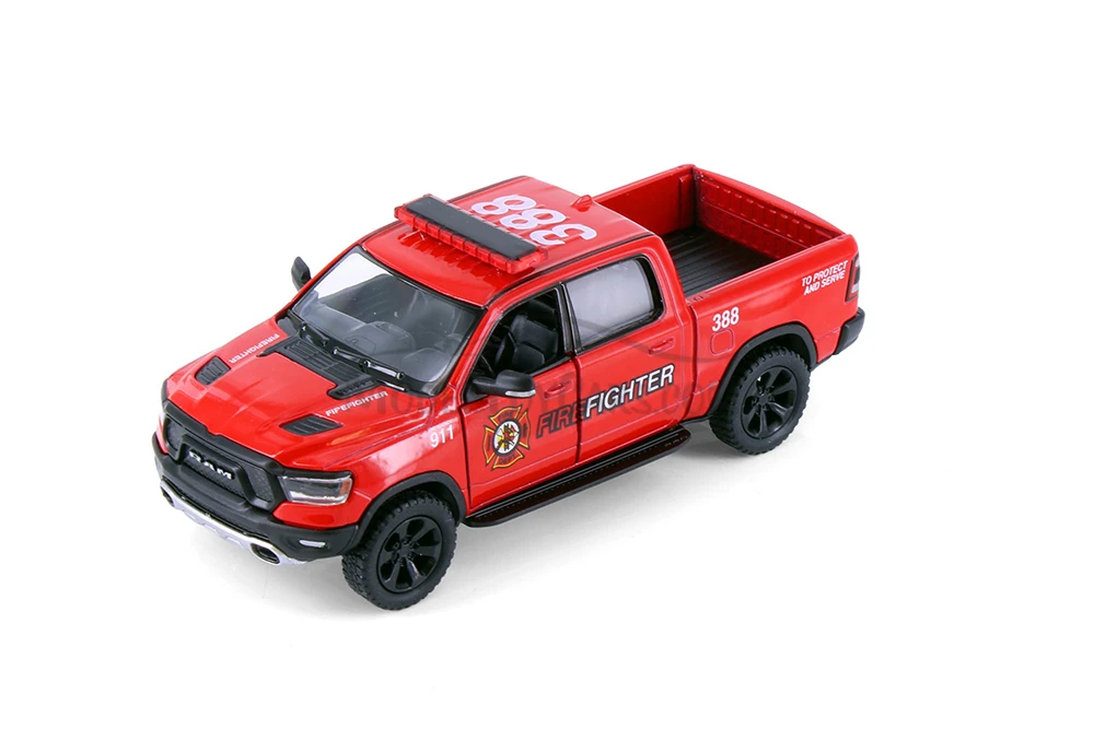 Kinsmart Dodge Ram 1500 Police & Firefighter Pick-Up Truck Diecast Car Set - Box of 12 1/36 Scale Diecast Model Cars, Assorted Colors