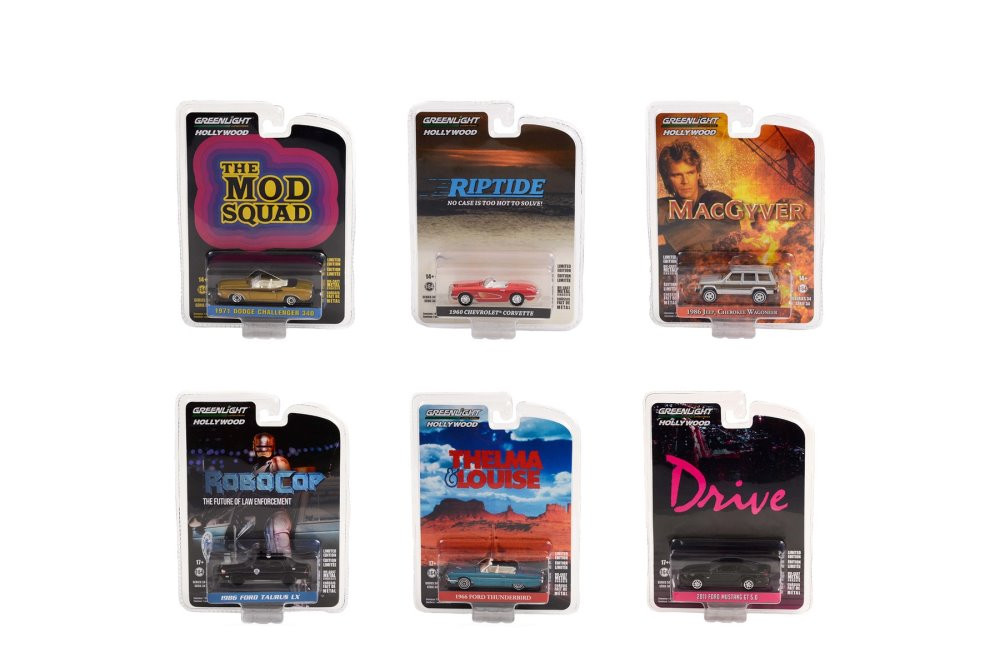 Greenlight Hollywood Series 34 Diecast Car Set - Box of 6 assorted 1/64 Scale Diecast Model Cars