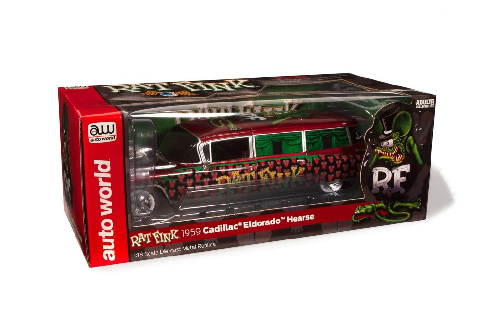 1959 Cadillac Eldorado Hearse "Rat Fink", Red - Auto World AW303 - 1/18 scale Diecast Car