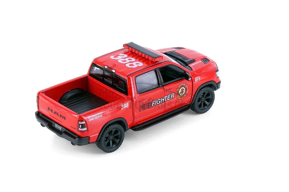 2019 Dodge Ram 1500 Firefighter Pick-Up Truck, Red - Kinsmart 5413DPR - 1/46 scale Diecast Car