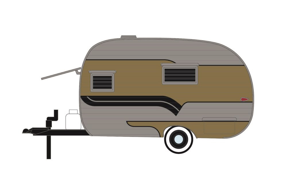 1958 Catolac Deville Travel Trailer, Gold - Greenlight 34110B/48 - 1/64 scale Diecast Model Toy Car